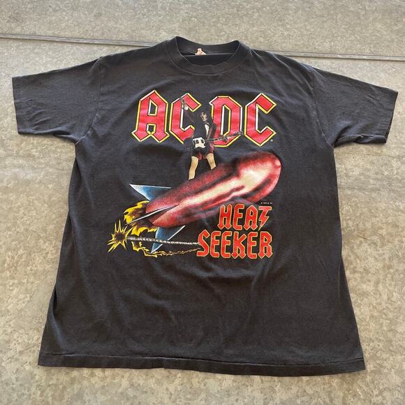 Vintage AC/DC Heat Seeker World Tour 88 Band Tee Shirt XL USA Single Stitch ACDC - Picture 1 of 11